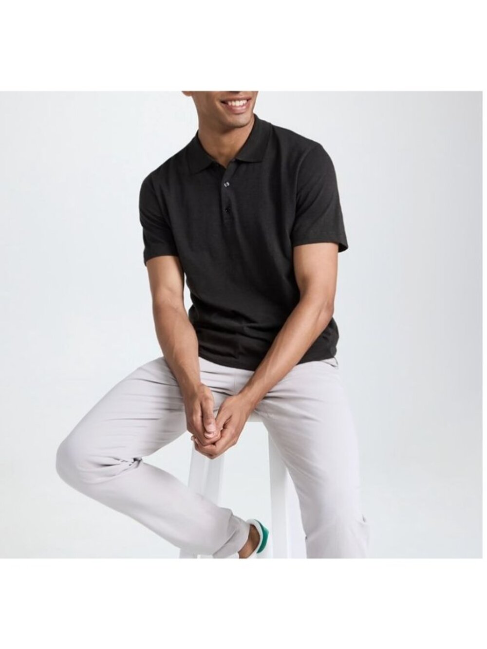 Theory Bron Polo in Cosmos Black Short Sleeve Size L